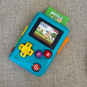 Fisher-Price Teal Handheld Electronic Learning Game with Yellow Controls